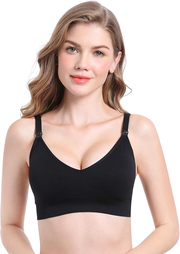 Suekaphin Nursing Bra 5pack Wireless V Neck Maternity Nursing Bra Bralette Low Cut Sleeping Breastfeeding with Extenders