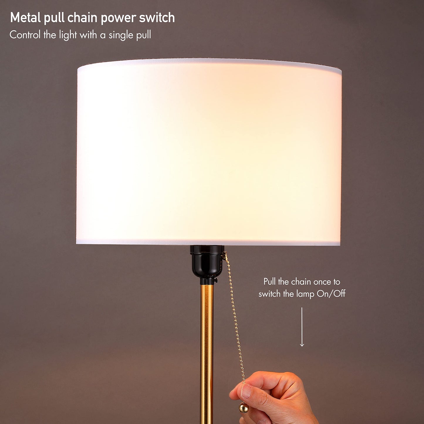 OBright Drum Shade Standing Lamp, Modern Minimalist Design, Antique Brass, E26 Socket, Pull Chain Switch, Model OB-FL19S