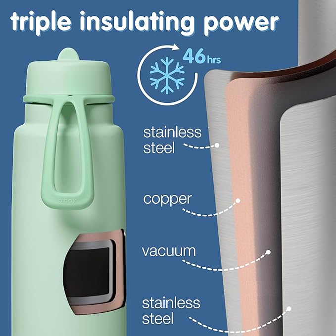 b.box Triple Insulated 34oz Water Bottle w/Stainless Steel Straw. 46 Hours Cold. Leak Proof Tumbler with Lid and Straw for Travel, Gym & School. BPA Free Sports Water Bottles.