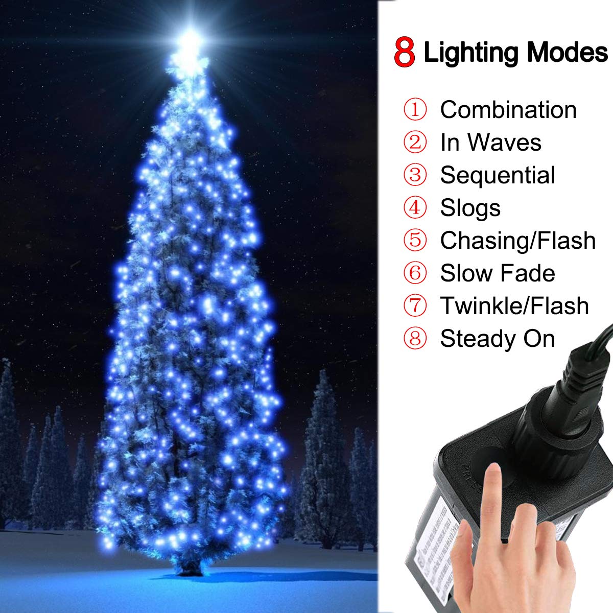 Christmas Tree Lights Blue - 220 Leds 82Ft/25M 8 Modes End-To-End Plug In Outdoor Waterproof Decorative Fairy Twinkle Halloween Indoor String Lights For New Year/Wedding/Thanksgiving Day/Home/Room