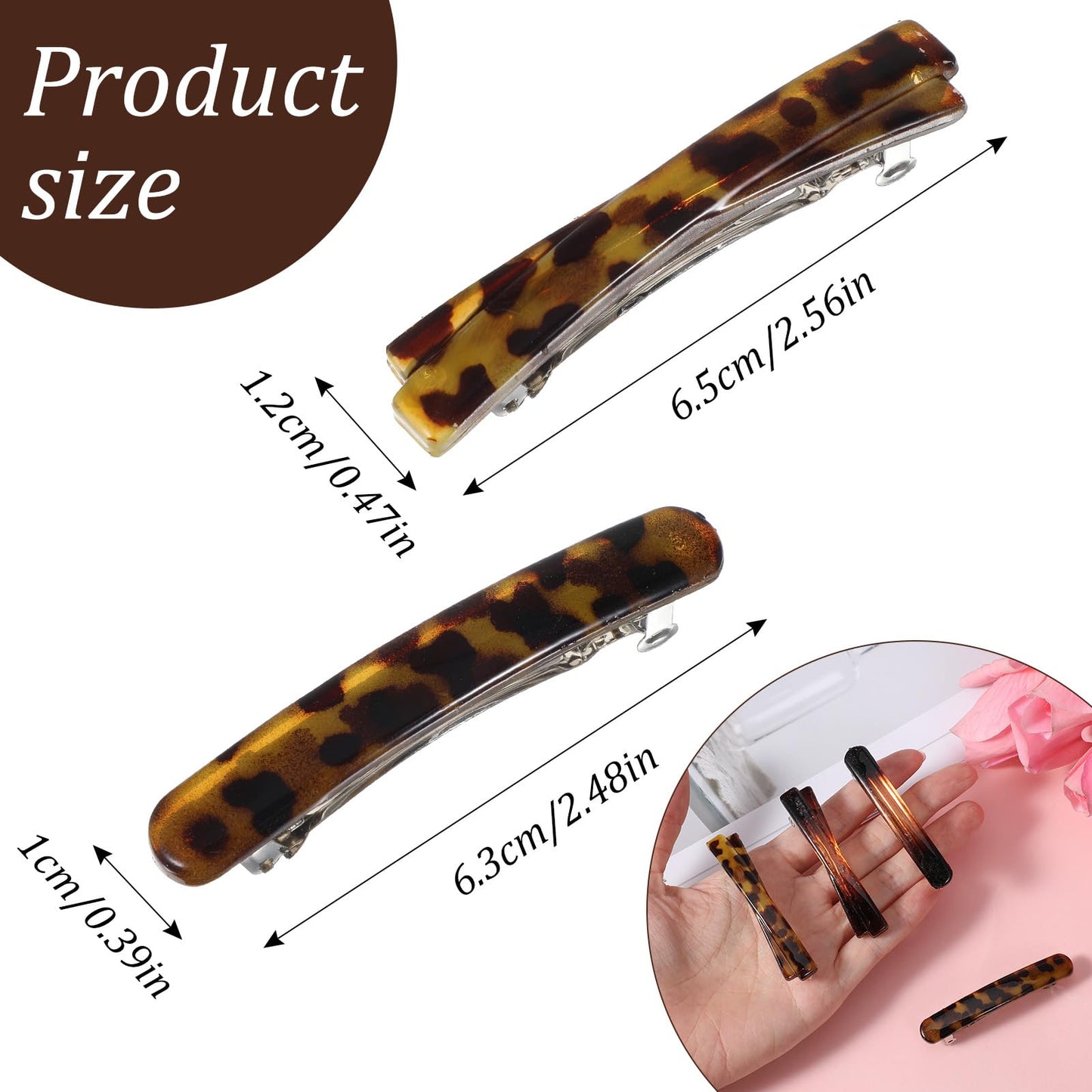 4Pcs French Barrette Hair Clips Flat Hair Clips for Women 2.56 Inch Small Tortoise Shell Hairs Clip Barrettes for Women Fine Hai