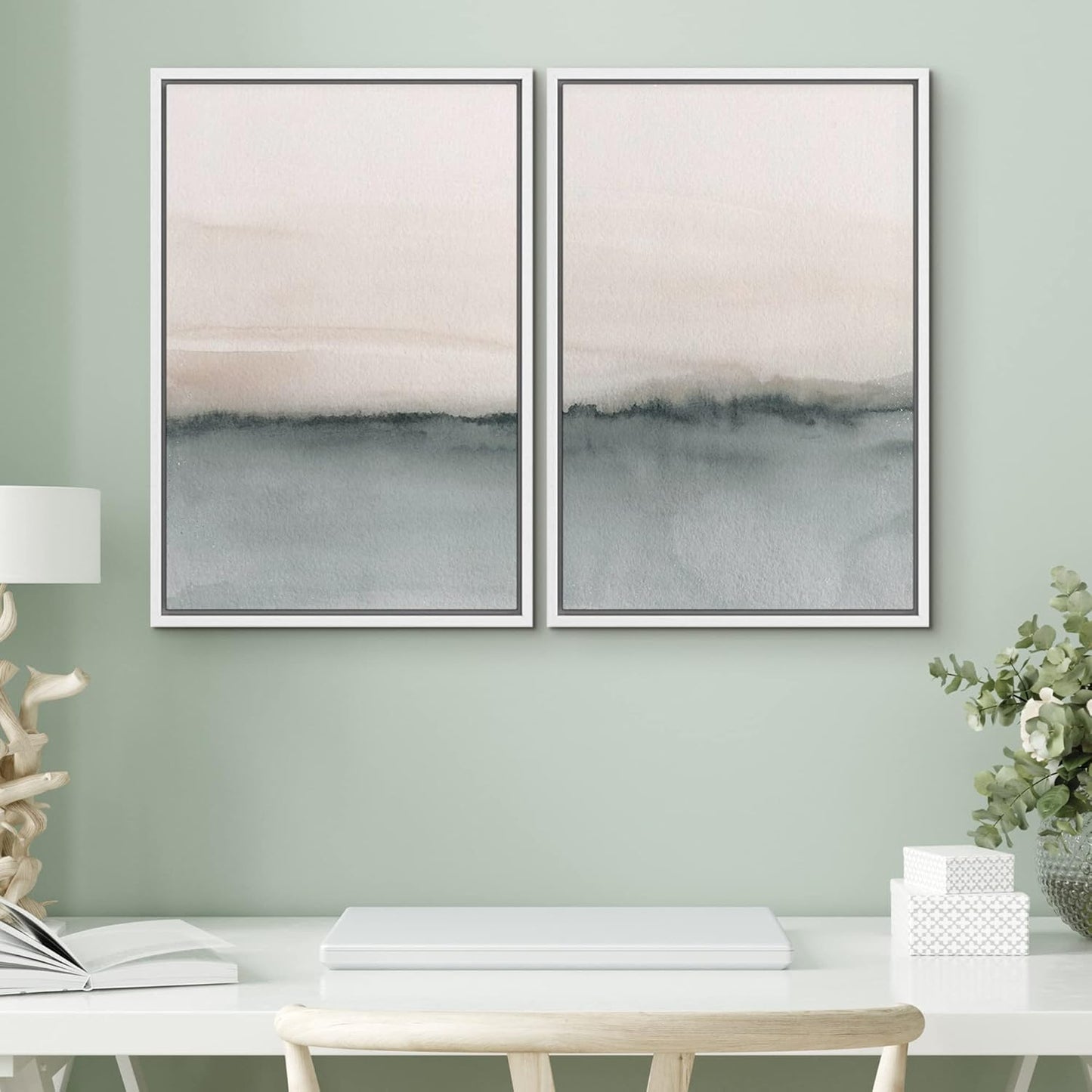 SIGNWIN Framed Canvas Print Wall Art Set Duotone Gray Pastel Landscape Abstract Shapes Illustration Modern Art Decorative Nordic Chic Relax/Zen for Living Room, Bedroom, Office - 16"x24"x2 White