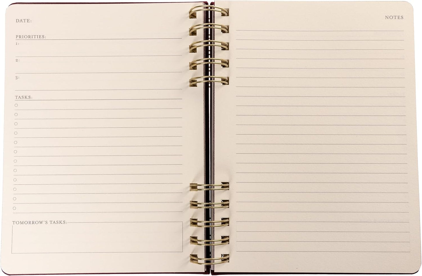 Daily Task Journal by Graphique Luxe Collection, Fabric-Wrapped Hardcover Spiral Notebook for Planning & Writing, Priority List Planner with Magnetic Bookmarks & Gold Foil Embossing,192 Pages, 6” x 8”, Plum Red