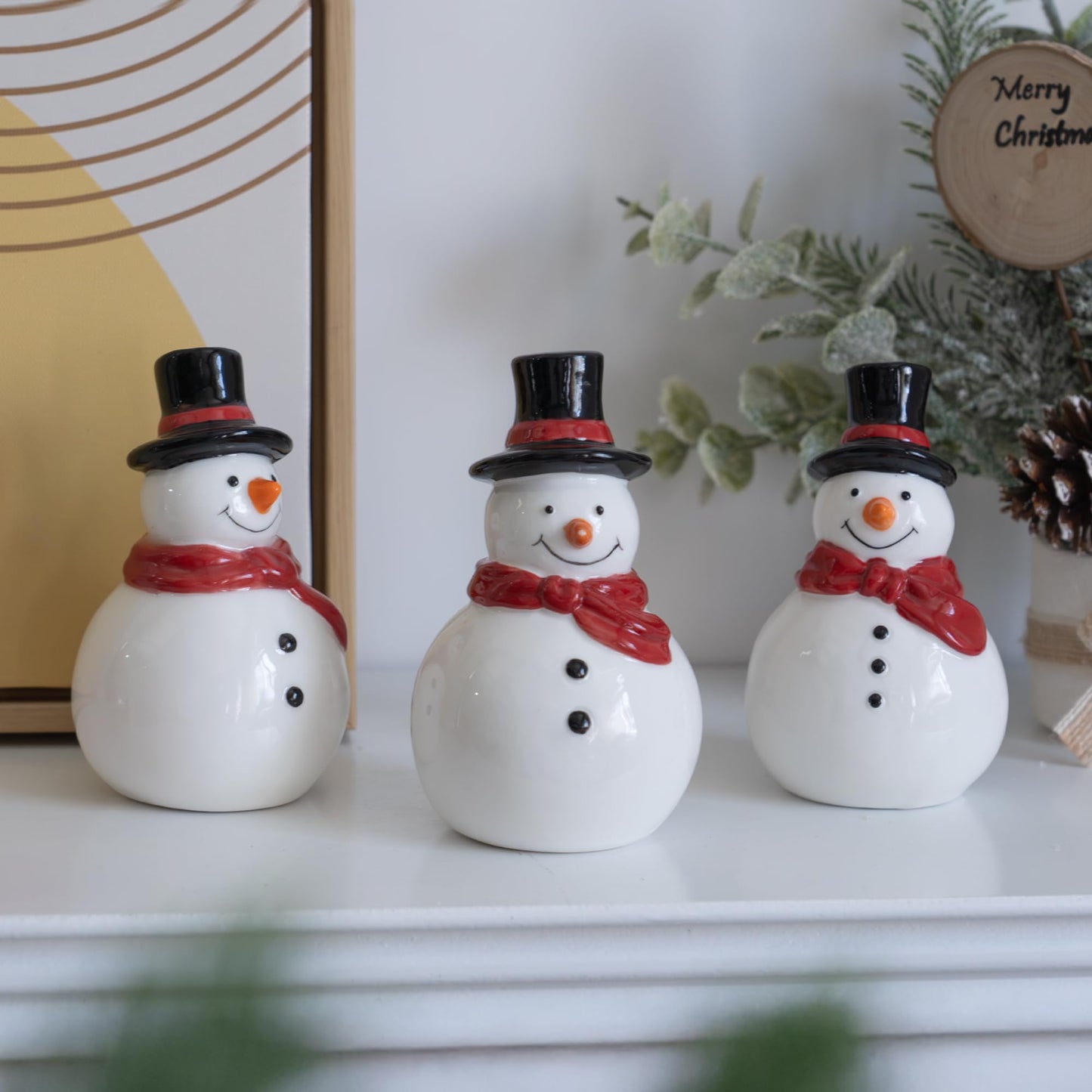 Nerosun Christmas Snowman Figurines  3 Pack Ceramic Cute Led Lighted Snowman Tabletop Christmas Decorations  Light Up Table Ornaments For Indoor Cabinet Mantel Fireplace Winter Xmas Decor