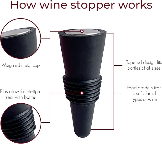 TenTen Labs Premium Wine Aerator Pourer and Wine Stopper (2-pack) - Wine Saver - Wine Bottle Stopper - Gift Box Included (Black)