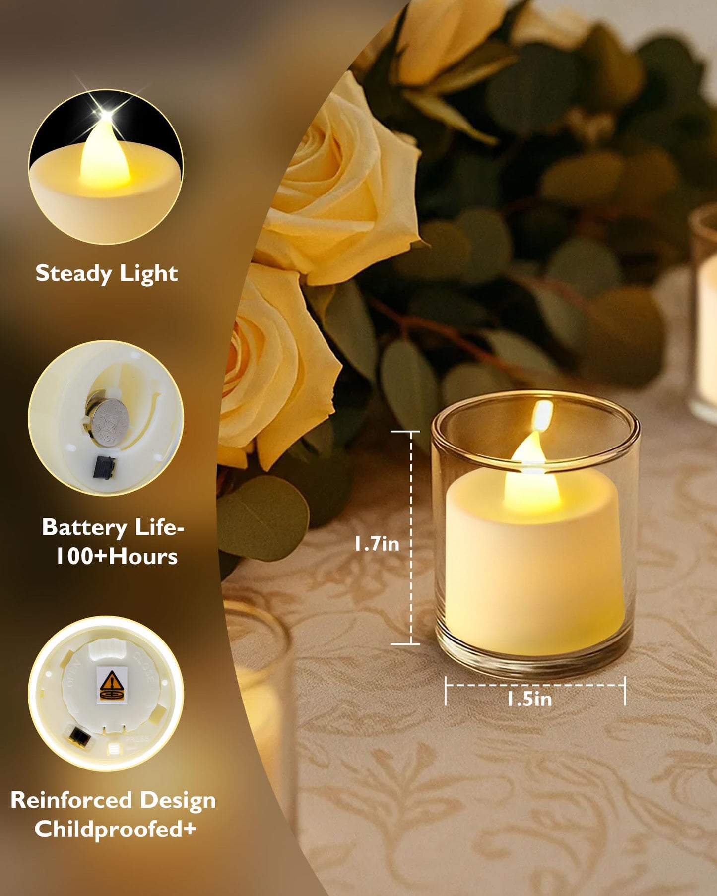 Amagic 100 Pack LED Tea lights, Flameless Votive Candles, Lasting Electric Fake Small Candles, Battery Operated Tealights Candles for Halloween, Christmas, Home Decor, Wedding, Party, Festival (Ivory)