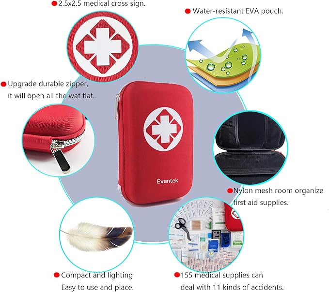 First Aid Kit Medical Med - 155 Pcs Kit Waterproof Emergency Kit for Camping Hiking Home Outdoor Truck Vehicle Car Fishing Travel Biking (RED) 1