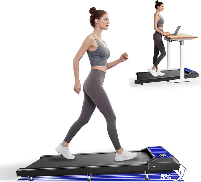 Walking Treadmill Pad with Incline, Portable Under Desk Treadmill for Home Office, 2.5 HP Quiet Compact Walking Machine wi...