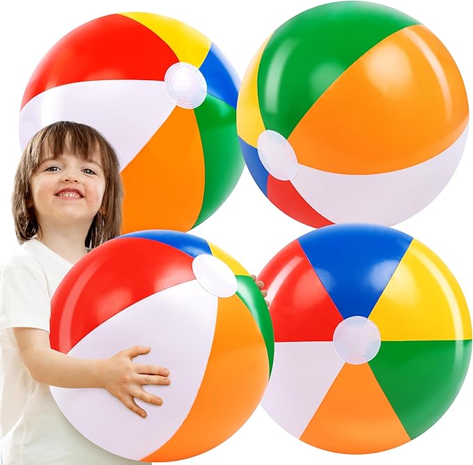JOYIN 4-Pack 20" Beach Balls - Large Rainbow Beach Ball Inflatable Pool Toys for Party Supplies Decorations, Adults Kids B...