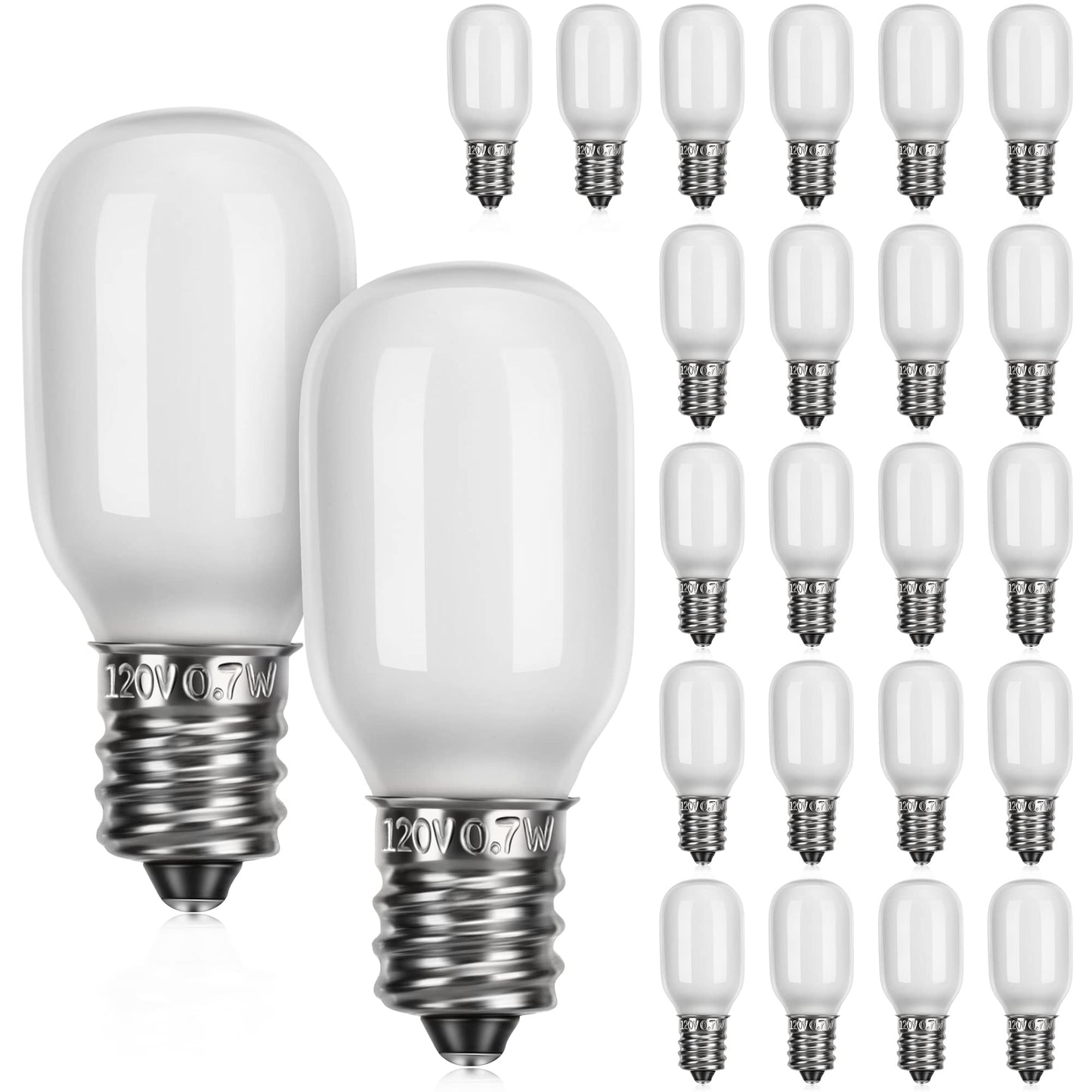 Meonum Christmas Village Replacement Light Bulbs  E12 Candelabra Base T20 Led Bulbs  0.7W 120V Replacement Light Accessories For Villages Houses  Christmas Tree  Halloween Pumpkin(24 Pieces)
