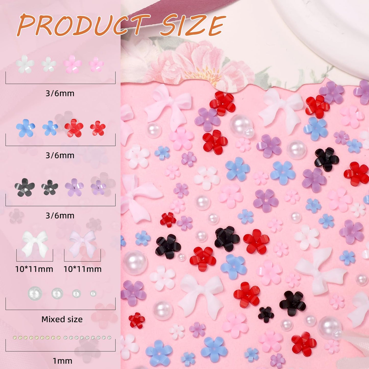 3D Flower Nail Charms and Gems, Color Tiny Flowers Nail Charms Metal Butterfly Nail Art Charms, Colorful Blossom Flowers Nail Ch