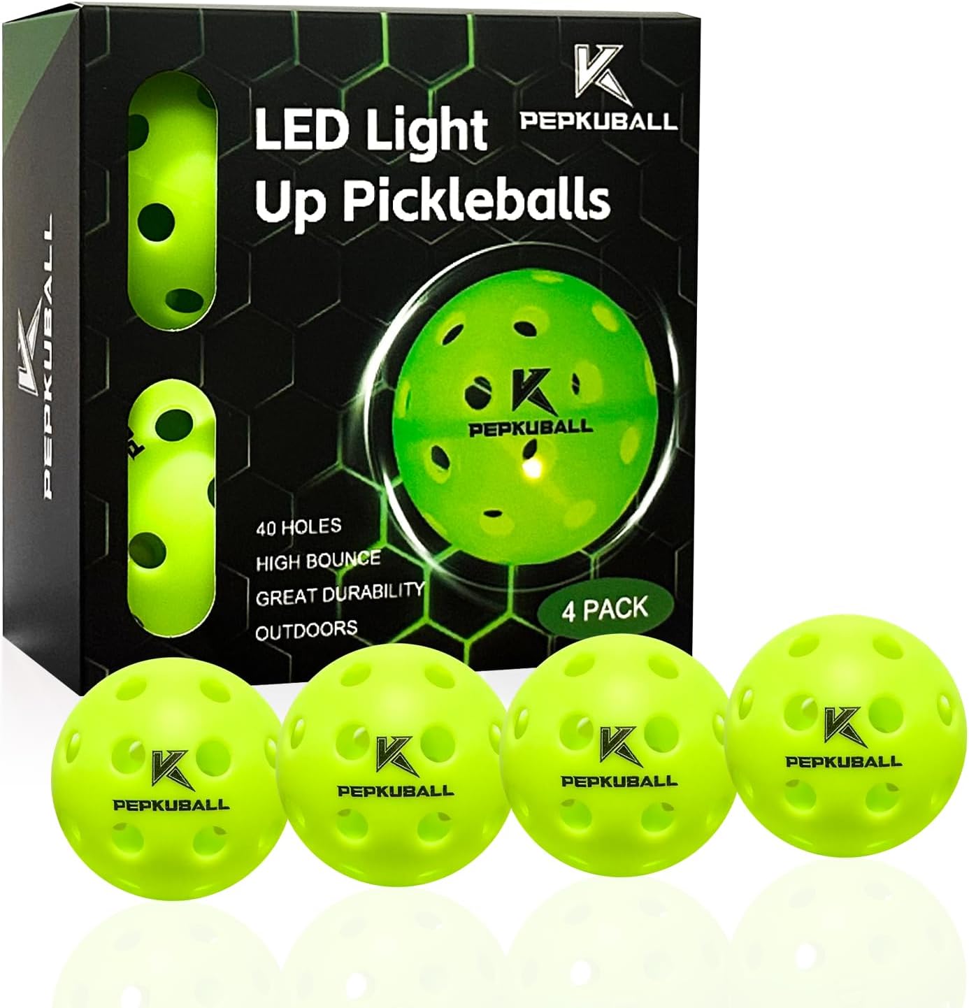 Pickleball Balls Indoor: 4 Pack, 8 Pack, 12 Pack | 40-Hole Outdoor Pickleballs, High Visibility & Bounce, Stylish & Durable for All Paddle Styles & Skill Levels