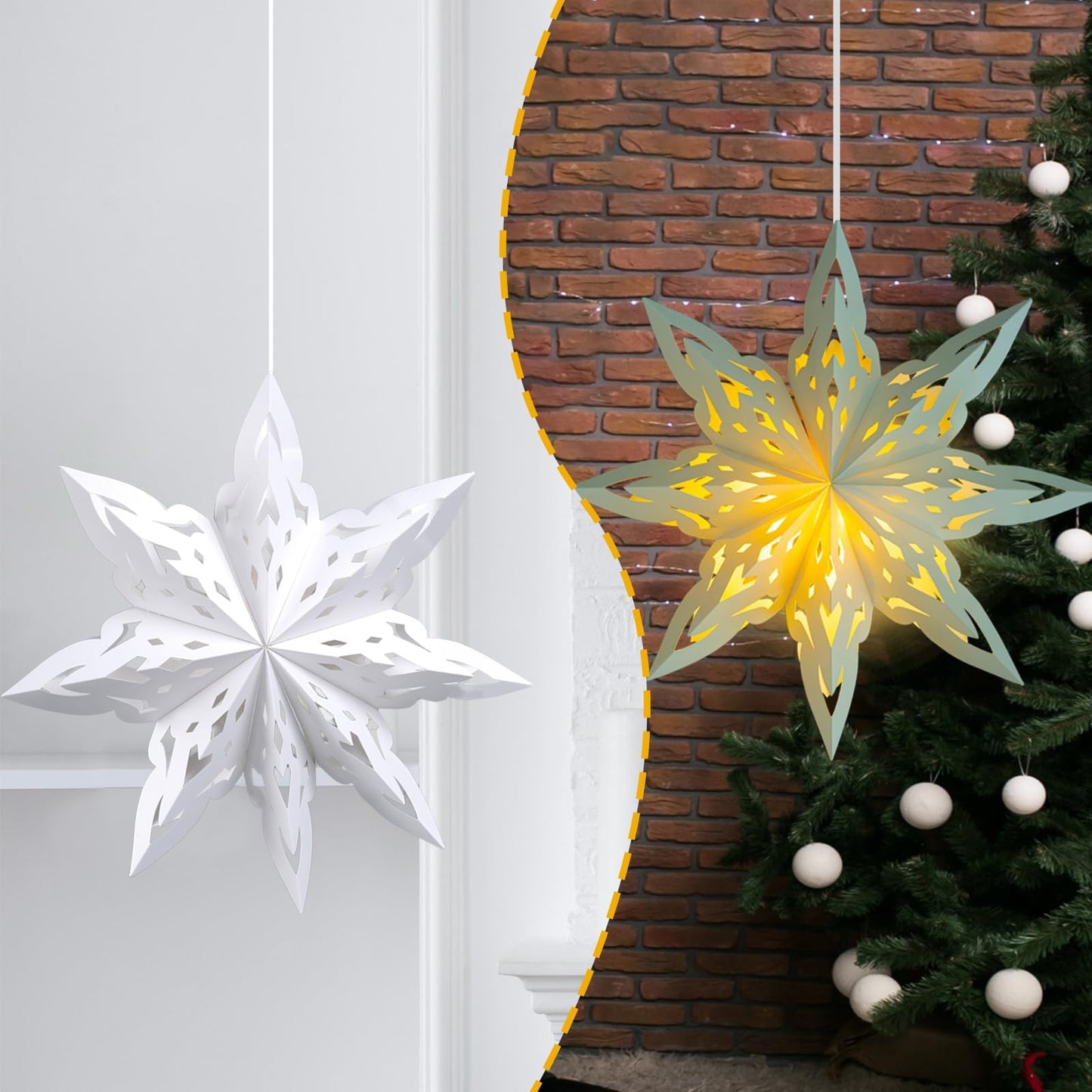 5 Pack Christmas Paper Snowflake Lanterns  Christmas Paper Star Lantern With Led Light White Hanging Lamp Ornaments For Xmas Tree New Year Winter Frozen Weddings Birthday Holiday Party Decorations