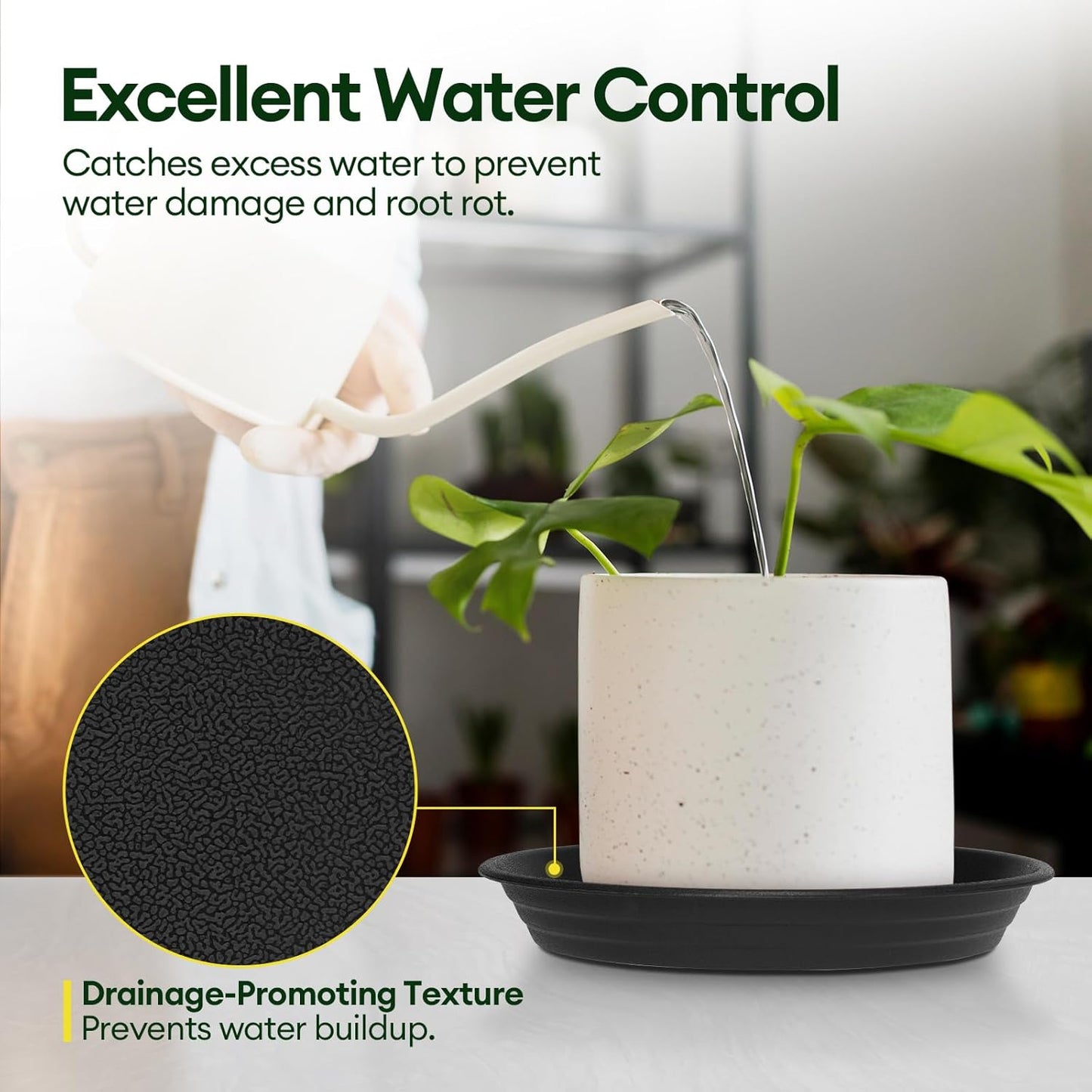 6 Pack Plant Saucer, 8 10 12 inch Plant Saucers for Indoor, Heavy Duty Plastic Plant Trays for pots, Grow Bags, Bird Baths, Flower Drip Trays for Indoor and Outdoor Uses (10", Black)