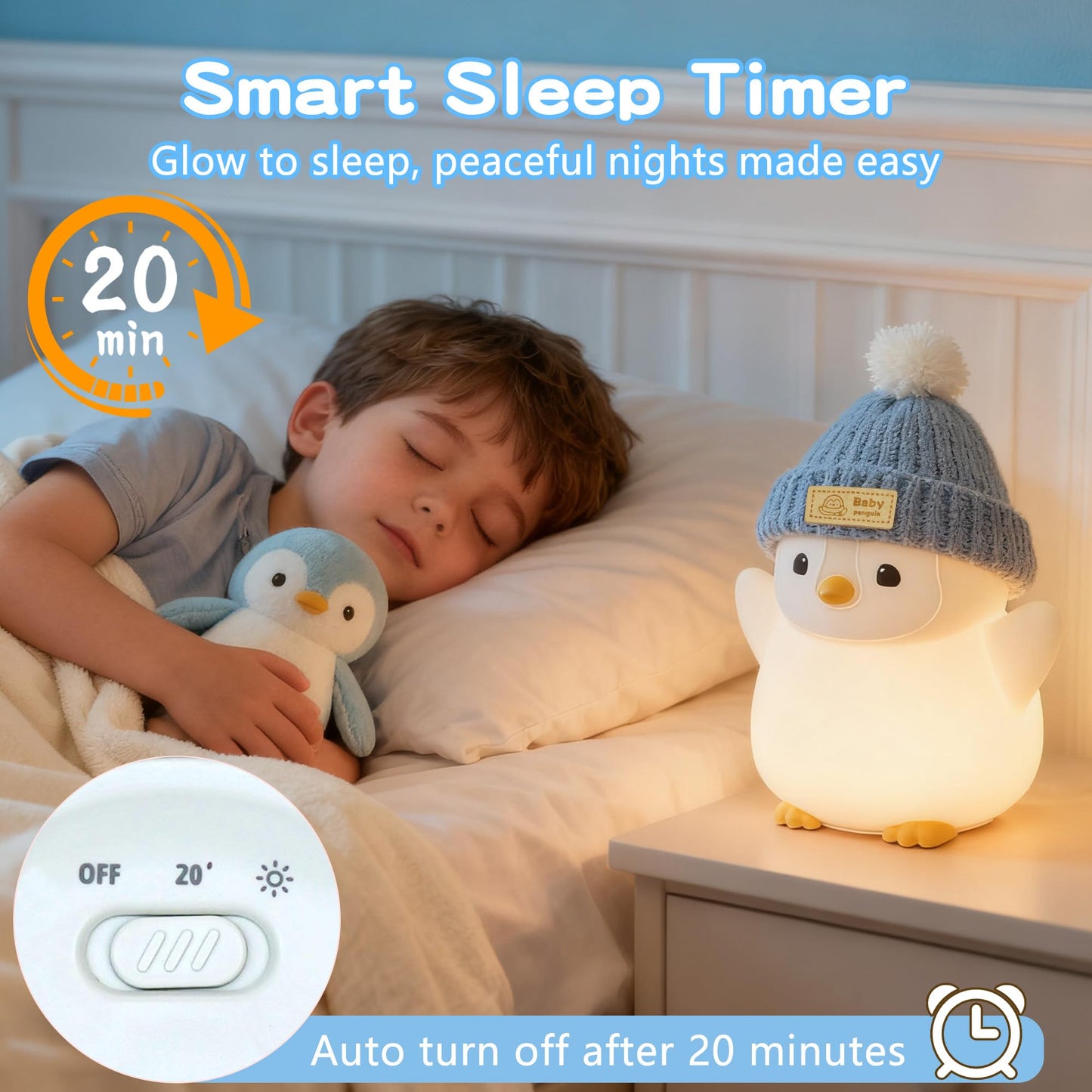 Famiduo Penguin Night Light For Kids  Adorable Penguin Lamp With Hat  Food Grade Silicone Nursery Nightlight  Rechargeable/Dimmable/Timer Led Squishy Novelty Animal Bedside Lamp Funny Gifts For Boys