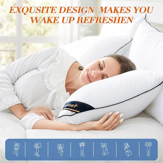 OTOSTAR Bed Pillows for Sleeping 2 Pack Queen Size Cooling Pillows Luxury Sleeping Pillow 3D Microfiber Filling Breathable Cover Soft Hotel Collection Pillows for Back Side or Stomach Sleepers