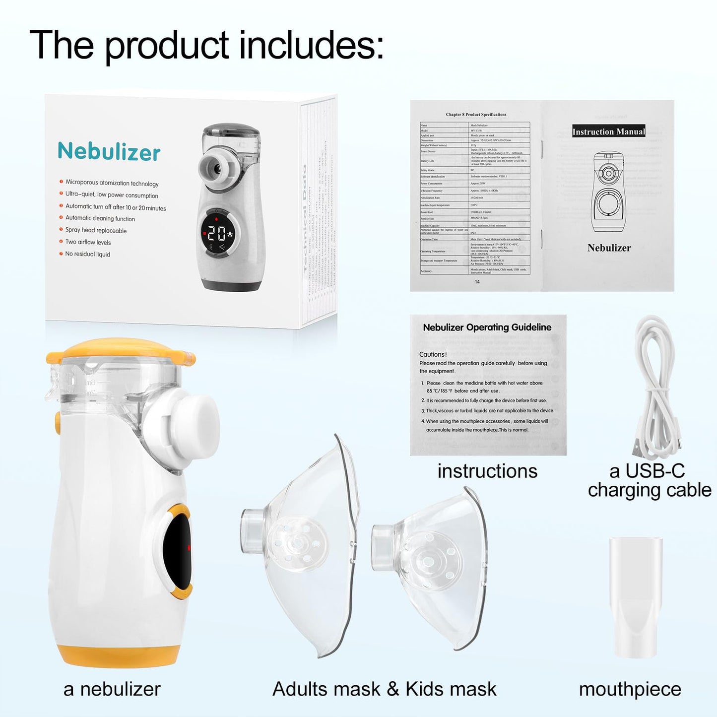 Nebulizer - Portable Nebulizer for Adults and Kids, Ultra-Quiet Nebulizer Machine with Intuitive LED Interface and Auto-Cleaning Travel and Home Use