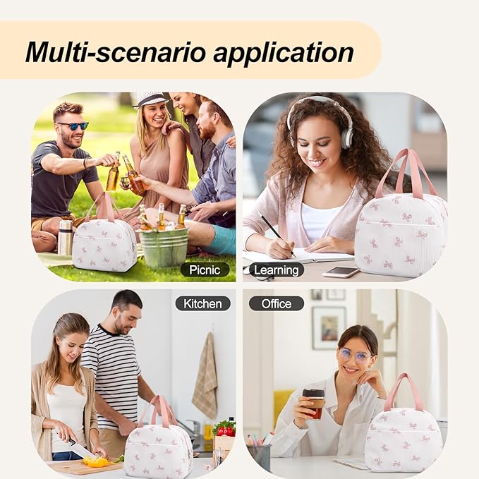 Lunch Box for Women,Cute Corduroy Lunch Tote Bag,Reusable Insulated Lunch Box,Large Capacity Cooler Bag with Compartments for Work, Picnics or Travelling