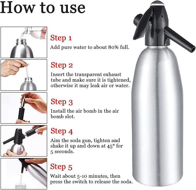 1L Portable Soda Siphon – Aluminum Home Soda Maker, Silver Vintage Seltzer Bottle for DIY Carbonated Drinks, Sparkling Water Maker for Healthy Cocktails, Use 8 gram CO2 Cartridges (Not Included)