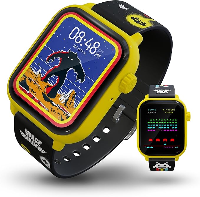My Play Watch Space Invaders Retro Gaming Smart Watch, Selective Tech, Yellow Bezel, Non-Connected, Built-in Space Invader...