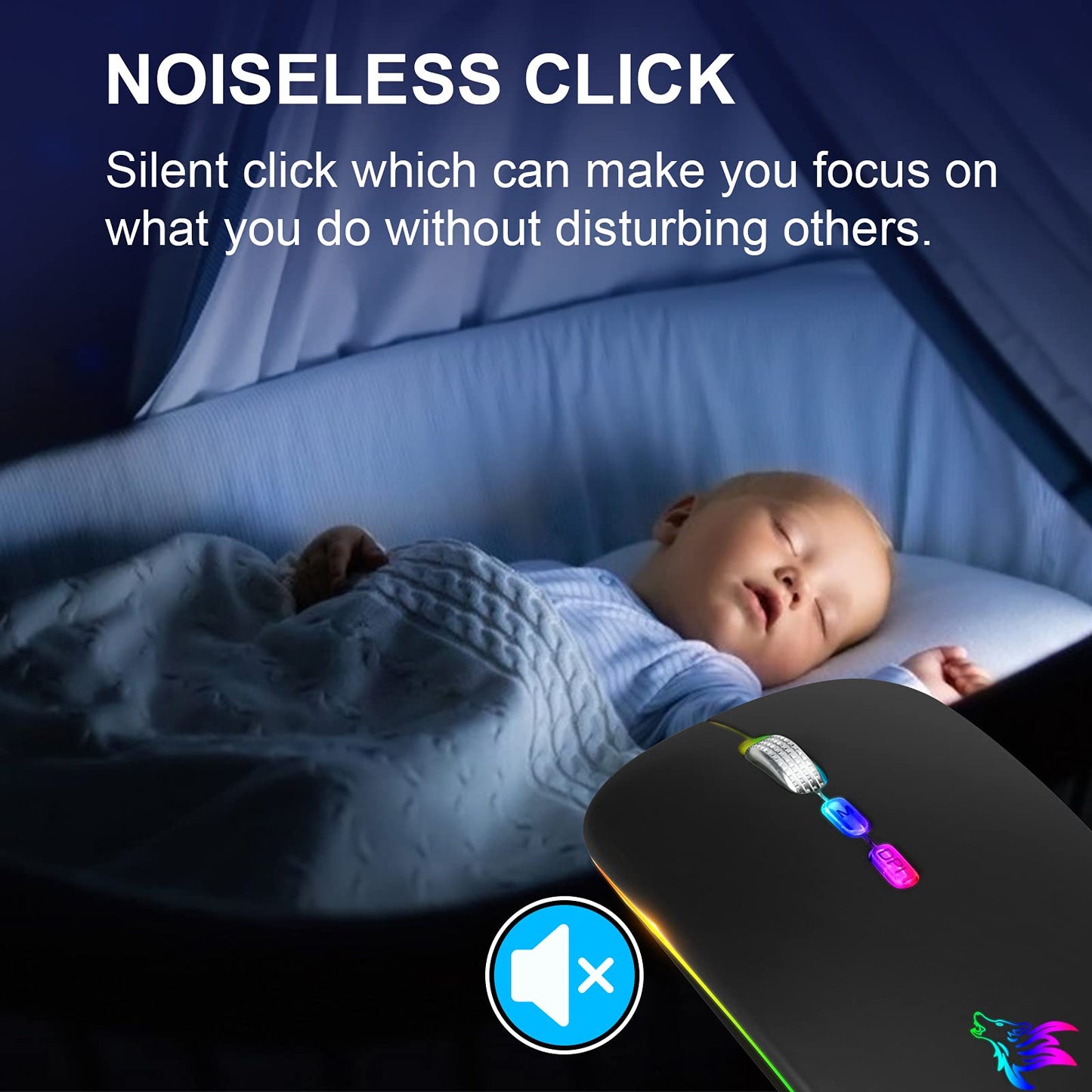 HOTLIFE LED Wireless Mouse, Slim Rechargeable Silent Portable USB Optical 2.4G Wireless Bluetooth Two Mode Computer Mice with USB Receiver and Type C Adapter (Black)