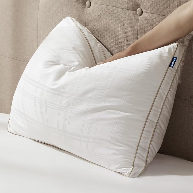 Bedsure Luxury Goose Feathers Down Pillow - 300 Thread Count Cotton Cover Gusseted Hotel Collection Bed King Pillow, Ultra-Soft High Elasticity Sorona Fiber Layer Pillows for Sleeping