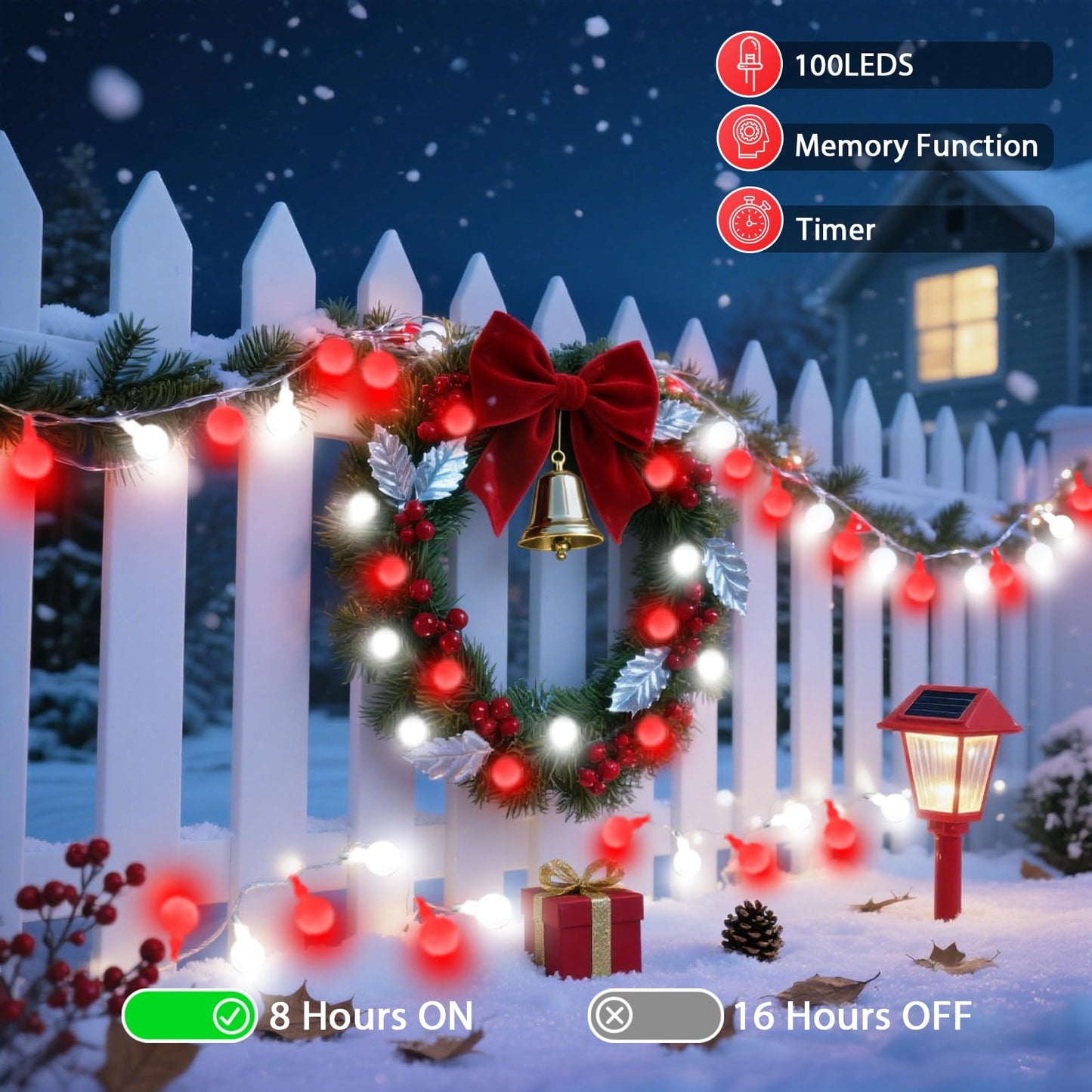 43Ft 100Led Connectable Christmas String Lights Indoor Outdoor - Red And White Fairy Lights Plug In With Remote & 8 Modes  Globe Twinkle Light For Christmas Decorations Bedroom Room Tree Party