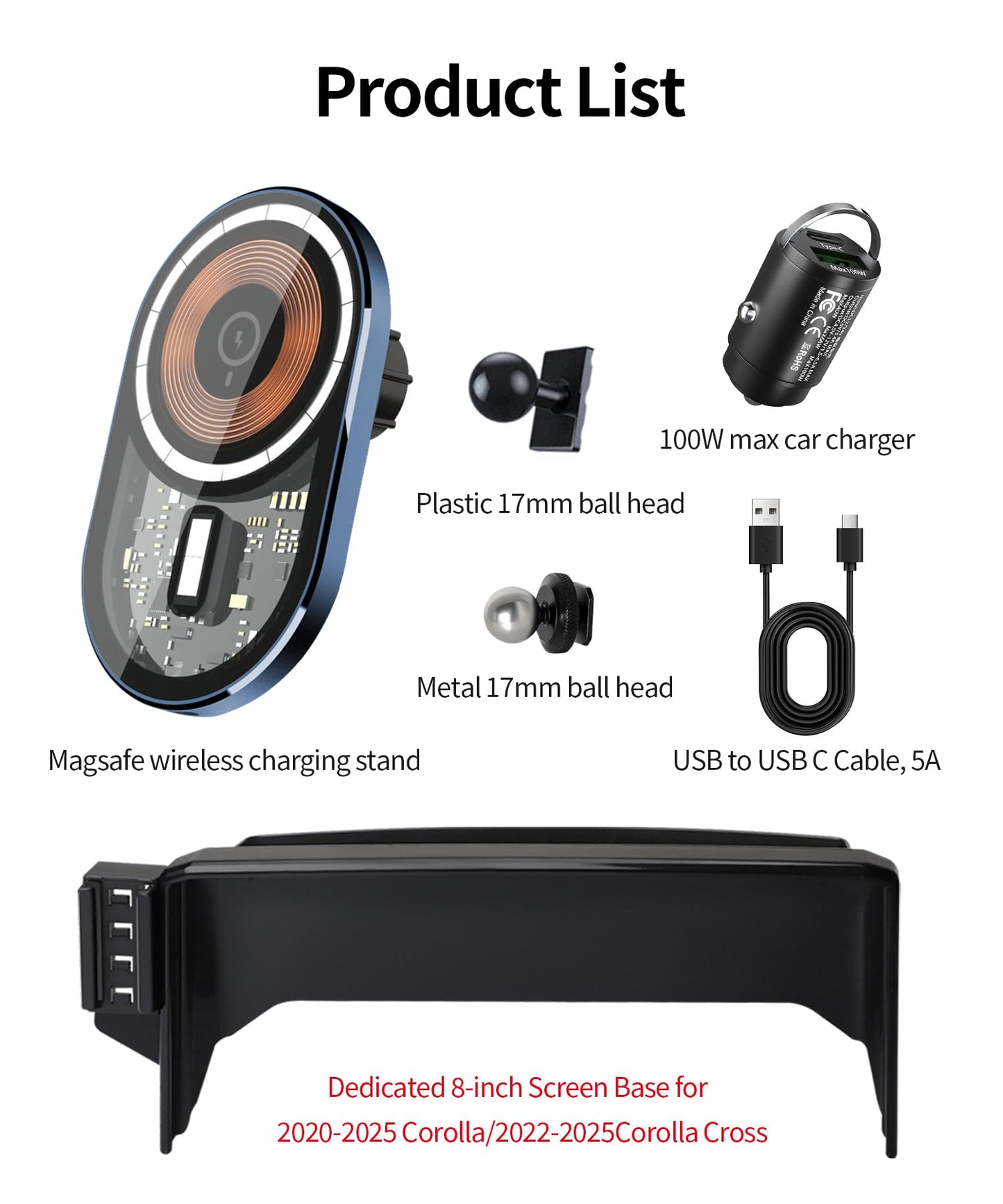 Masergogo Wireless Charging Car Phone Holder For Toyota Corolla 2020-2025Hybrid/Corolla Cross 2022-2025 Accessories 8 Inch Scree