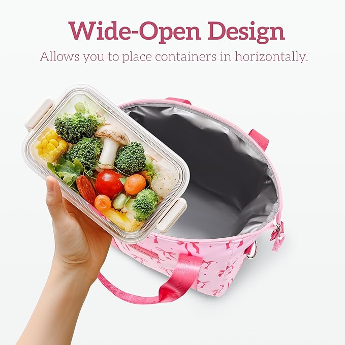 Lunch Bag Women Insulated Lunch Box,Cute Large Lunch bags,Reusable Leakproof Cooler Bag with Adjustable Shoulder Strap for Men Adult Work Office Picnic Hiking Pink bow