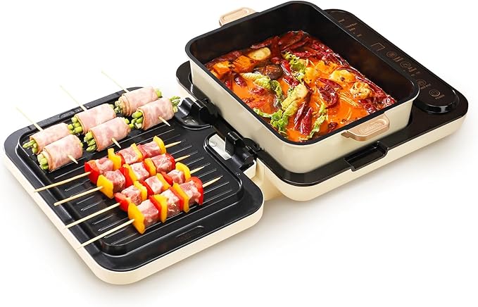 Joydeem Electric Grill with Hot Pot, Shabu Shabu Pot with Grill, Foldable & Detachable Design, 1800W, 4.75Qt Large Capacity, Ceramic Oil Non-Stick Coating, 8 Functions & DIY Mode, SKG-B430