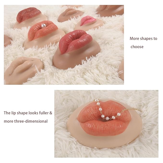 3D Silicone Fake Lips Large with Lipstick for Makeup Tattoo Practice Realistic Artificial Lip Mannequin for Beginners Artists (Thick Big Lip,Fair Skin)