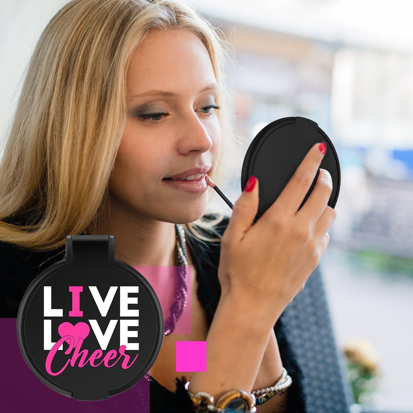 Wenqik 50 Pcs Cheerleader Mirror Gifts Bulk Cheerleading Compact Mirror Cheer Party Favors Folding Pocket Portable Makeup Mirror