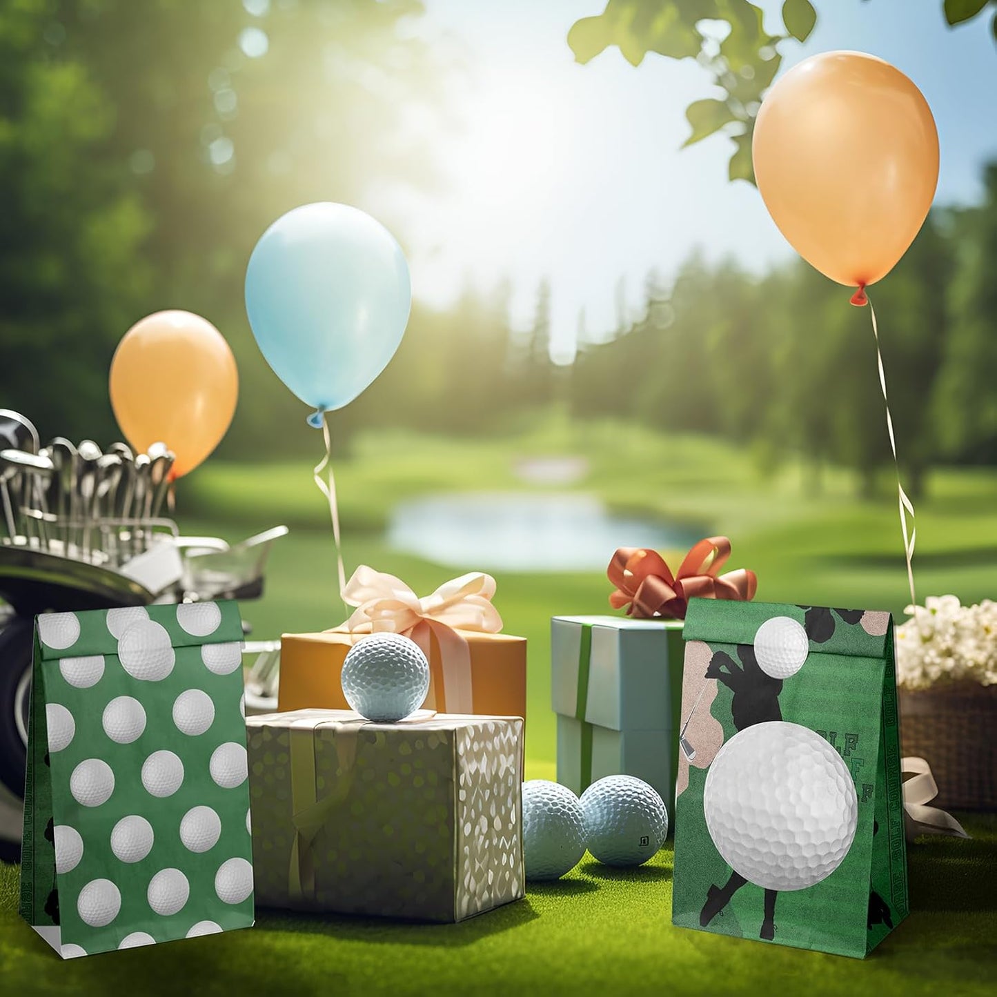 Golf Party Favor Bags – 24 Pcs Golf Gift Bags with 5 Designs, Paper Goodie Bags for Sports Theme Birthday Party Decorations and Golf Event Supplies