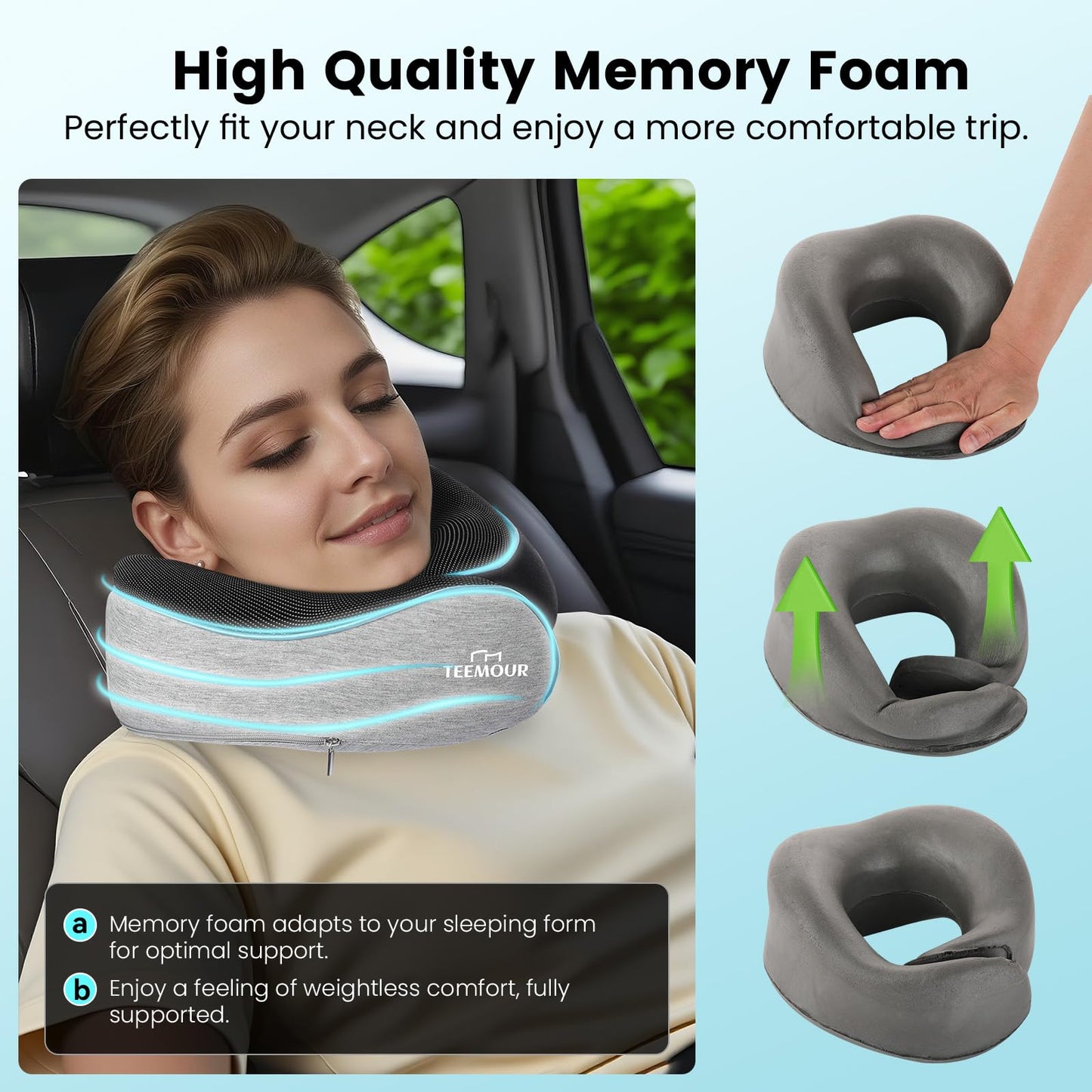 Upgraded Neck Pillow for Airplane Travel - 360° Support Gifts for Women/Men/Mom/Dad, Memory Foam Travel Pillow With Eye Mask & Earplugs, Portable Carry Bag for Long Flights| Best Airplane Accessories