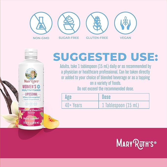 MaryRuth Organics Multivitamin for Women 40+, Womens Multivitamin Liposomal, Immune Support Supplement, Energy Supplements & Sleep Aid, Vegan, Sugar Free, Non-GMO, 15.22 Fl Oz