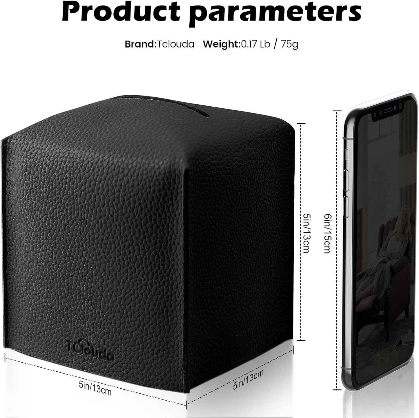 Tissue Box Cover, Tclouda, Modern PU Leather Square Tissue Box Holder for Creative Decorative, 2 Pack, Ideal for Bathrooms/Office/Car/Nightstand/Outdoor Tent/Dining Table, 5"X5"X5", Double Black