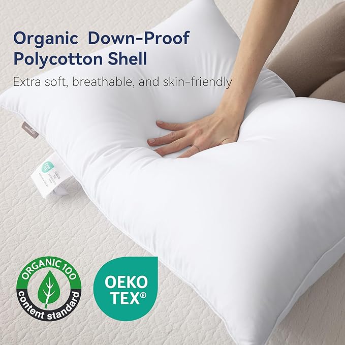 Goose Feather Down Pillows King Size Set of 2 - Luxury Soft Feather Down Pillow for Sleeping - Hotel Quality Bed Pillows - Wrapped in Polyester (Solid White, 20x36 Inches)