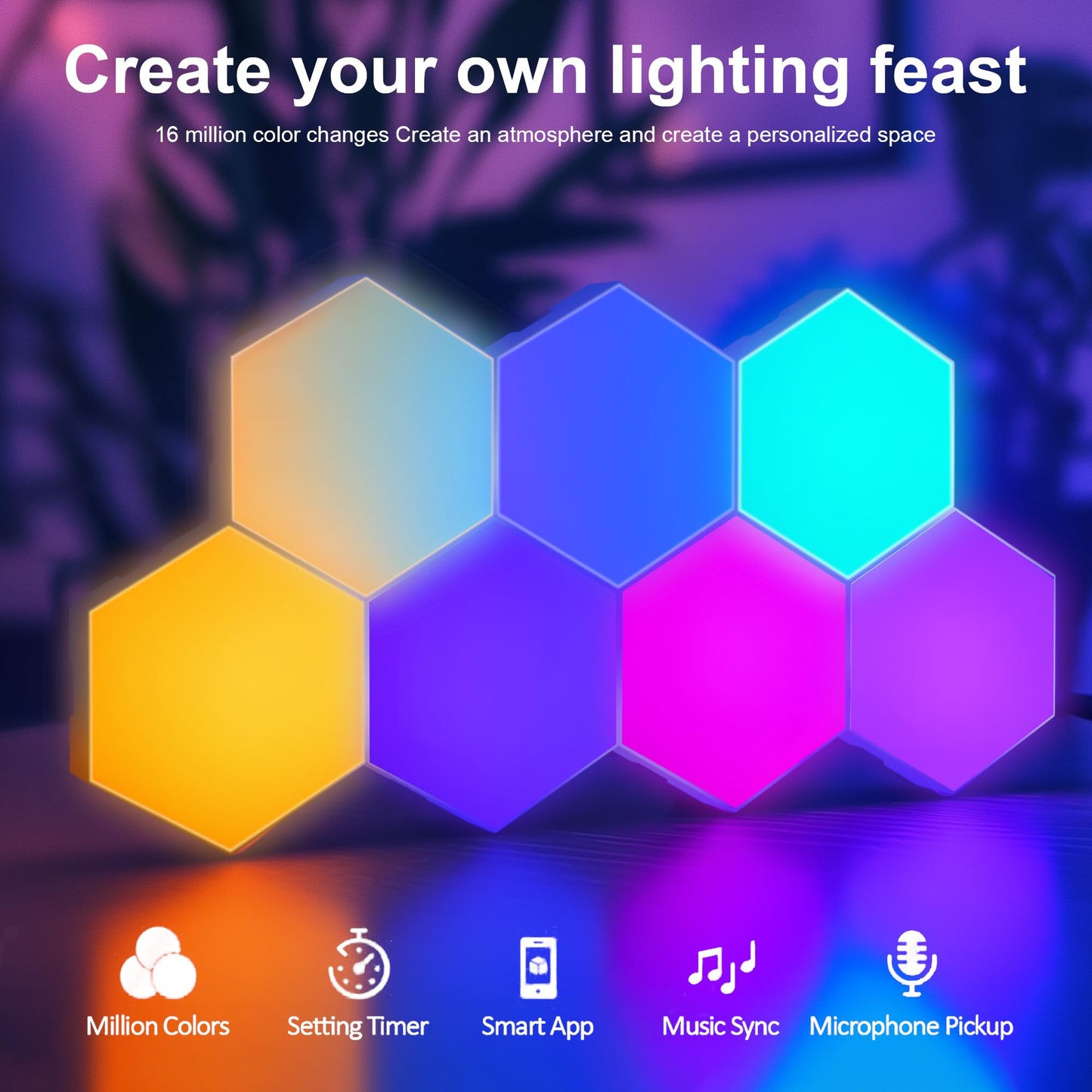SLARY 10Pcs RGB Hexagon Light Panels LED Wall Lights, Smart Modular Gaming Lights Creative Wall Lights with APP, Cool DIY Honeycomb Shape Panels Hexagon Lights with Music Sync for Indoor Decor