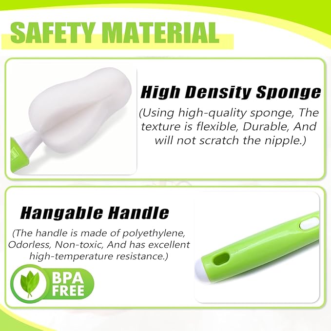 INVODA Nipple Brush 4PCS Sponge Bottle Brushes with 4 PCS Straw Brush Baby Bottle Nipple Cleaner Brush Long Handle Detachable Nipple Brushes (White)