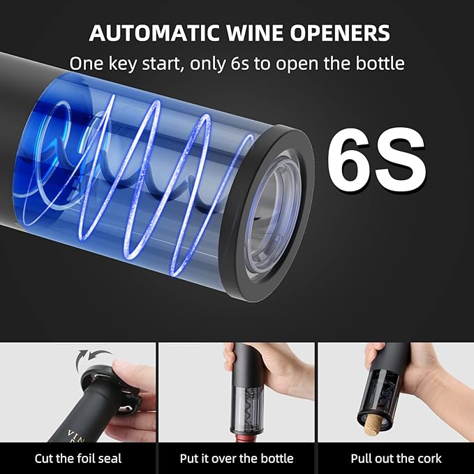 Wine Gifts-Electric Wine Opener-Automatic Wine Opener Rechargeable-Cordless Electric Corkscrew-Wine Bottle Opener with Foil Cutter, 2 in 1 Aerator Pourer, Vacuum Stopper, Gift Box