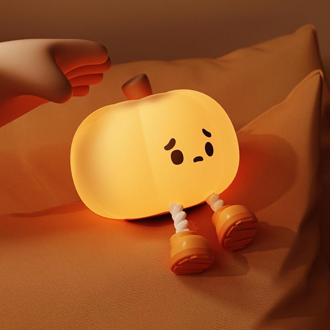 ATSUI Pumpkin Night Light, Halloween LED Squishy Novelty Lamp, Food Grade Silicone, Dimmable, Rechargeable Breastfeeding Nursery Nightlight for Desk Decor, Funny Gifts Stuff for Kids Women Boys Girls