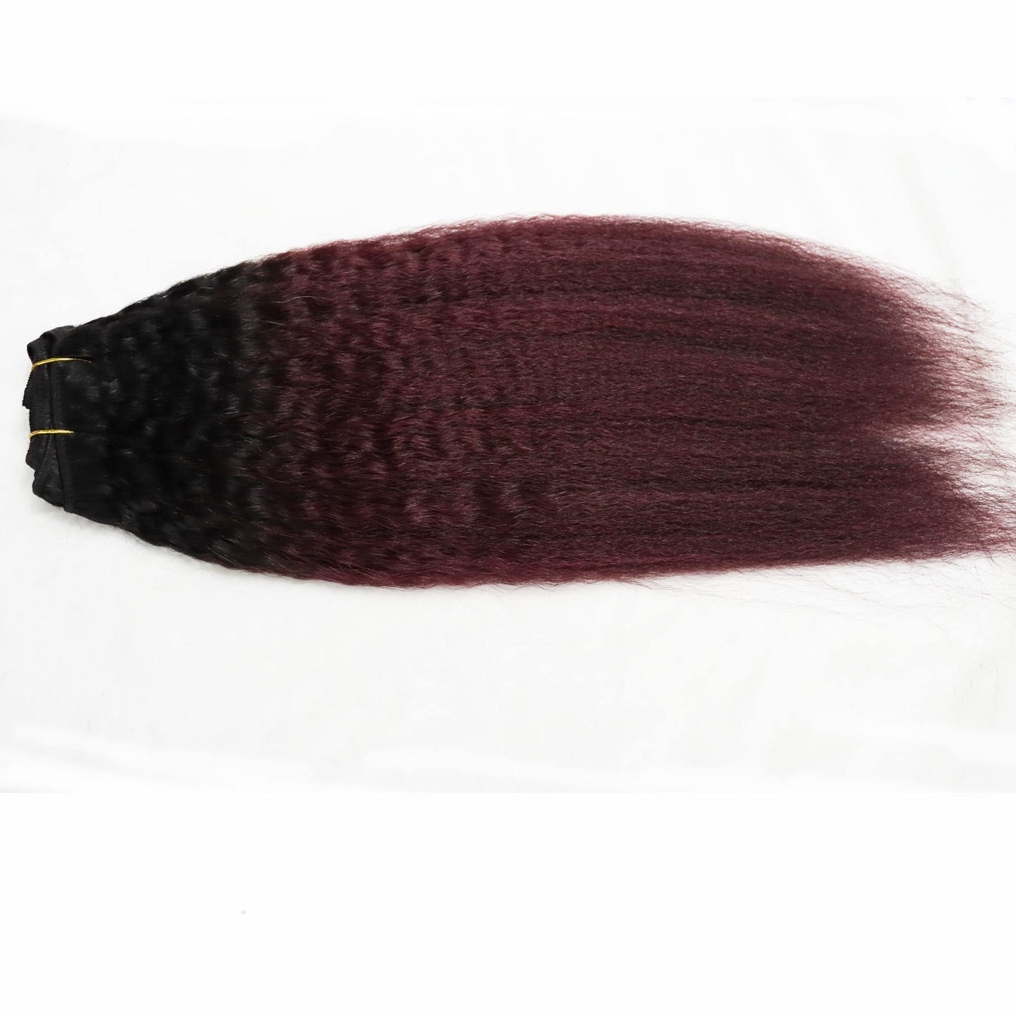 IXTUYLL Virgin Human Hair Clip In Extensions Ombre Dark Red 99J Kinky Straight 120 Grams Clip Ins Hair Extensions Real Human Hai