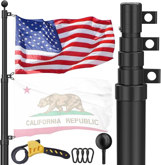 Telescoping Flag Pole for Outside House, 20 FT Heavy Duty 45K PSI & 95 HBW Hard Aerospace Aluminum Flagpole Kit, Unbending...