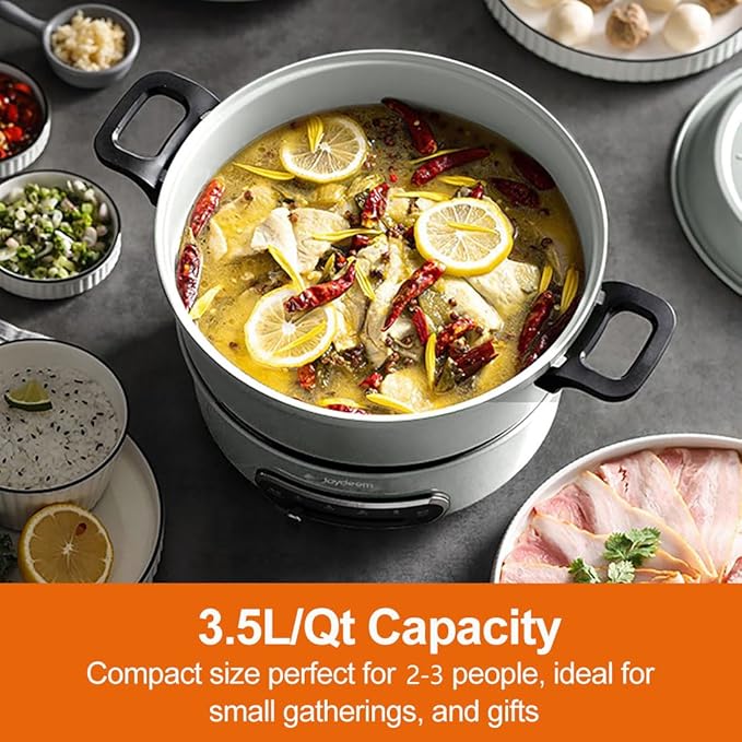 Joydeem 2 in 1 Electric Hot Pot, Shabu Shabu Pot with Two Removable Pot, UL Listed, Ceramic Non-stick Coating, 1400W, JD-HG3706W