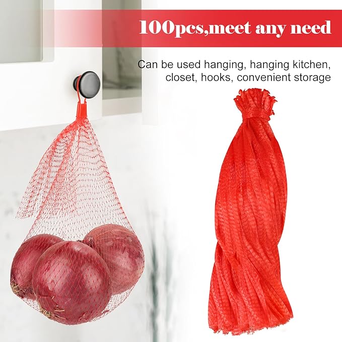 100 Pcs Reusable Mesh Produce Bags, 20 Inch Seafood Boil Bags for Crab with 100 Loop Closures, Onion Potato Storage Net Bag for Vegetables Fruits Seafood