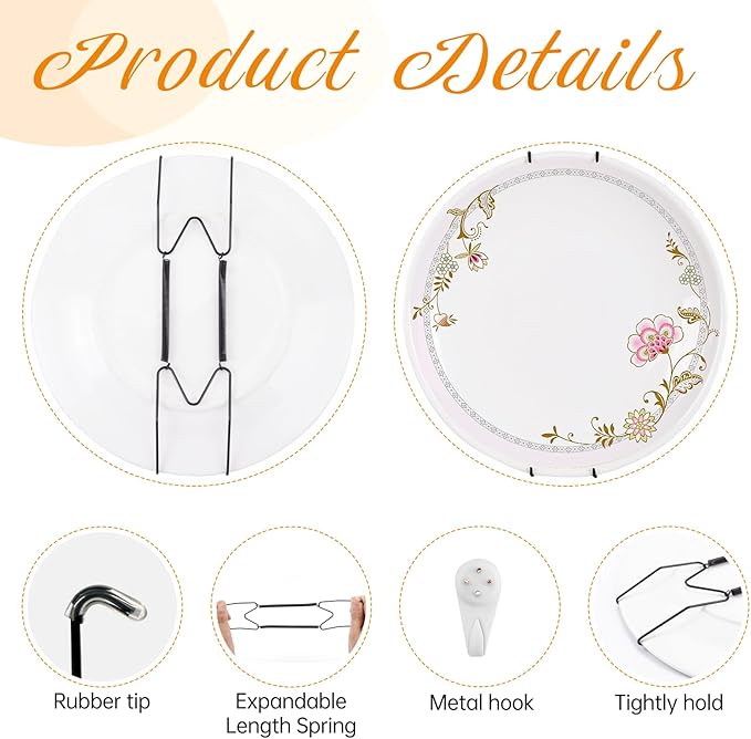 Bilillo 3-Piece Stainless Steel Wall Plate Hangers, 8/10/12 Inch Invisible Decorative Wire Plate Holders with 3 Pieces Wall Hooks for 8 to 14 Inch (Black)