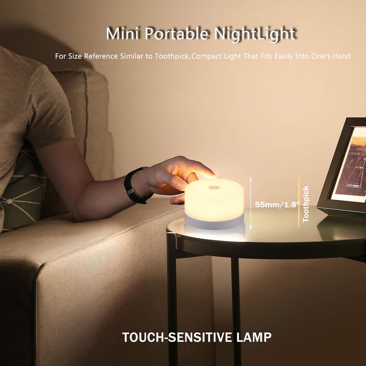 S SELDORAUK Touch Night Light for Kids, Dimmable, Rechargeable, Plastic, 80x80x45MM, Warm White, Model CATT-001