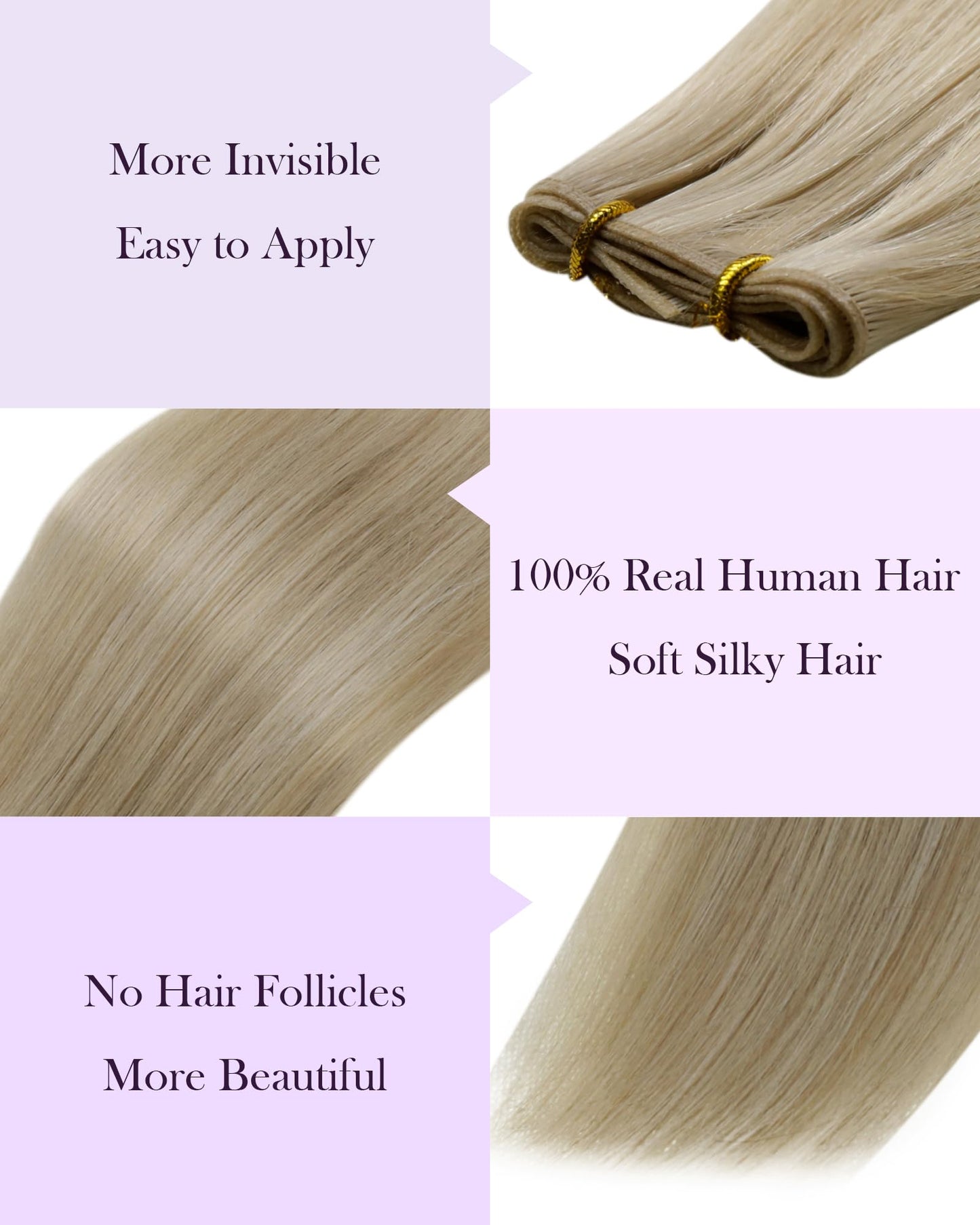LaaVoo Hand Tied Weft Hair Extensions Human Hair Blonde Genius Weft Hair Extensions Human Hair Long Straight Sew in Hair Extensi