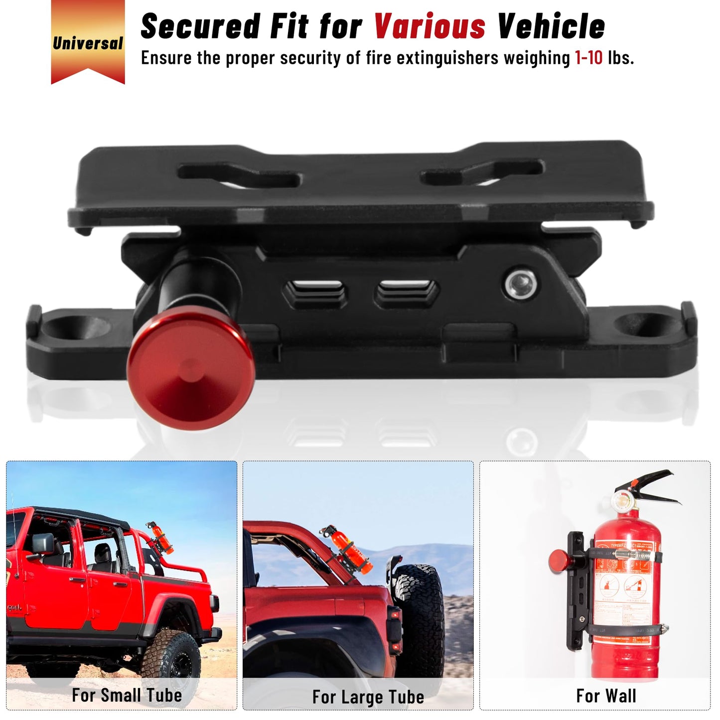Quick Release Fire Extinguisher Mount - Universal Fit Roll Bar & Wall Mount Bracket, Holder Bracket Adjustable Mounting for UTV ATV Motorcycle Compatible with Jeep Wrangler Polaris RZR Ranger Can-Am