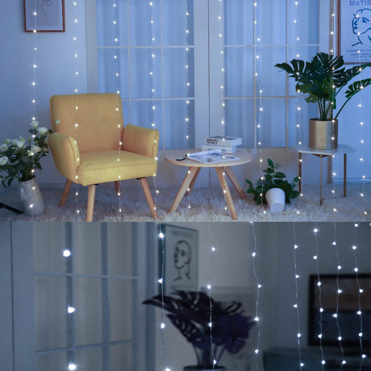 HOME LIGHTING 300 LED Window Curtain String Lights, Copper, 8 Lighting Modes, USB Powered, Waterproof, Cool White